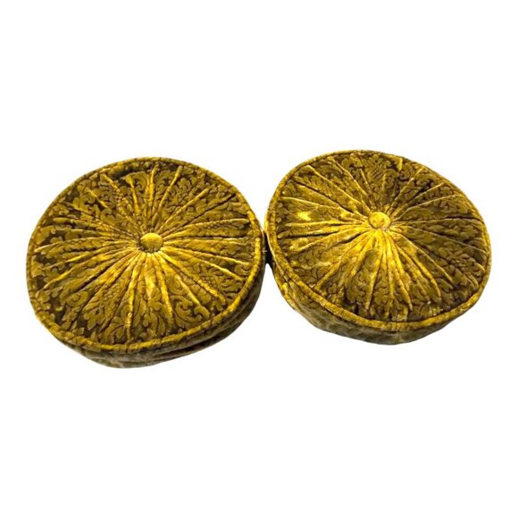 Set of Vintage Round Gathered Crush Velvet floral Cushions Chic Filled Luxury! - Picture 6 of 16